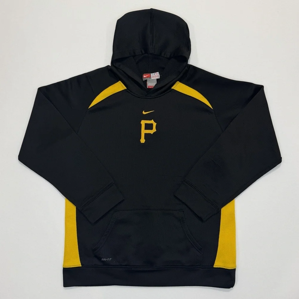 Vintage 90s Nike Pittsburgh Pirates Baseball Youth XL Hoodie Black Gold Pullover